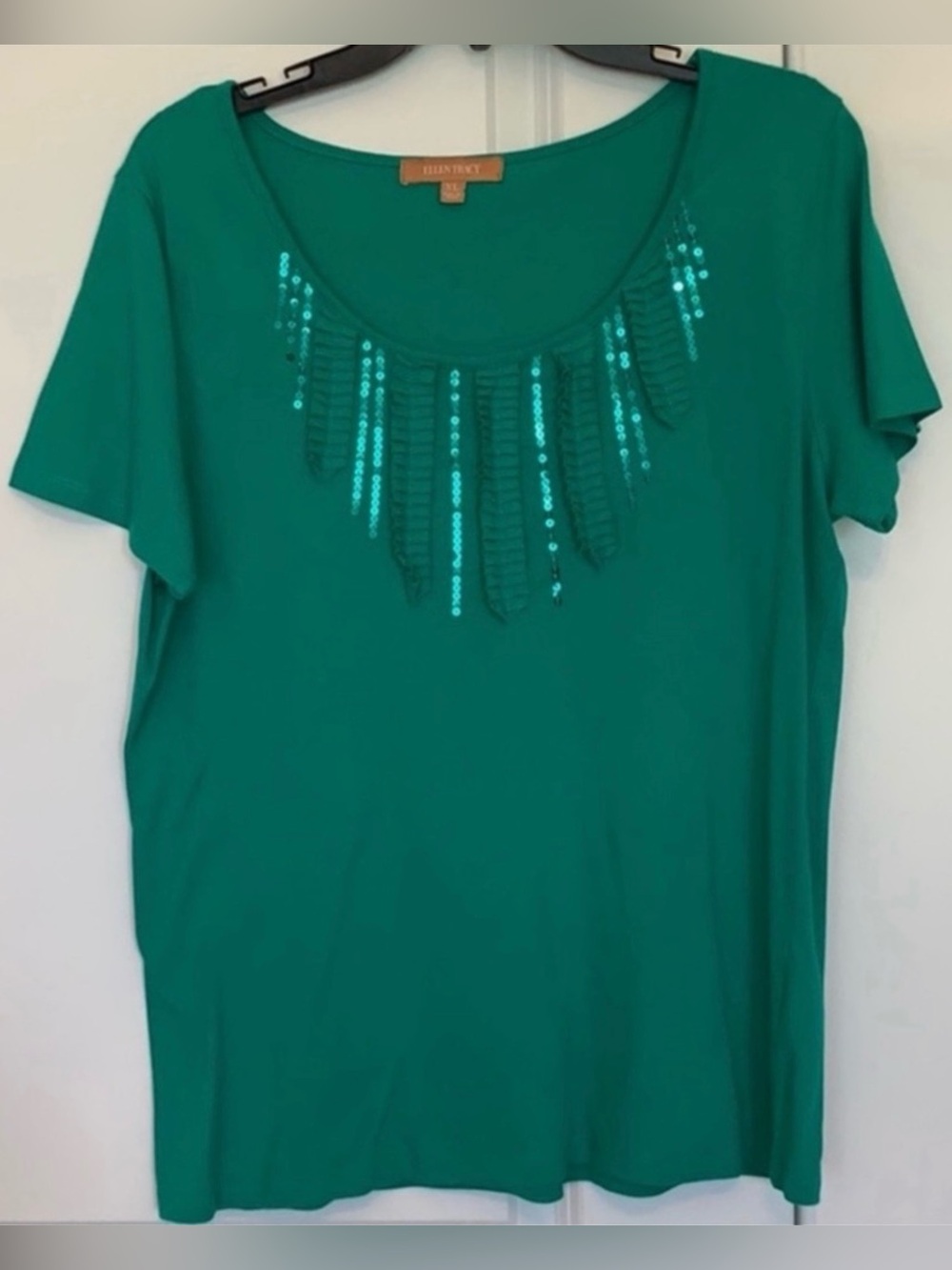 Ellen Tracy XL Emerald Green Sequined Blouse(NWOT)